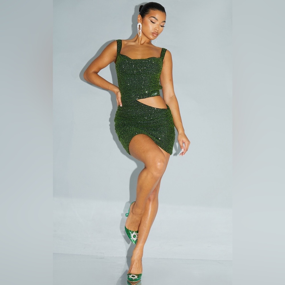Olive Sequin Cut Out Bodycon Dress